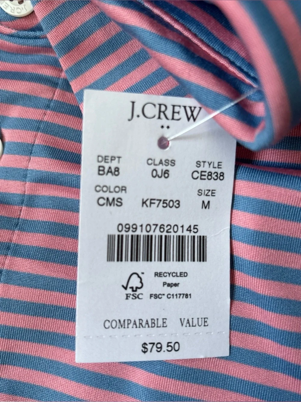 J. Crew Striped Polo in Pink and Blue